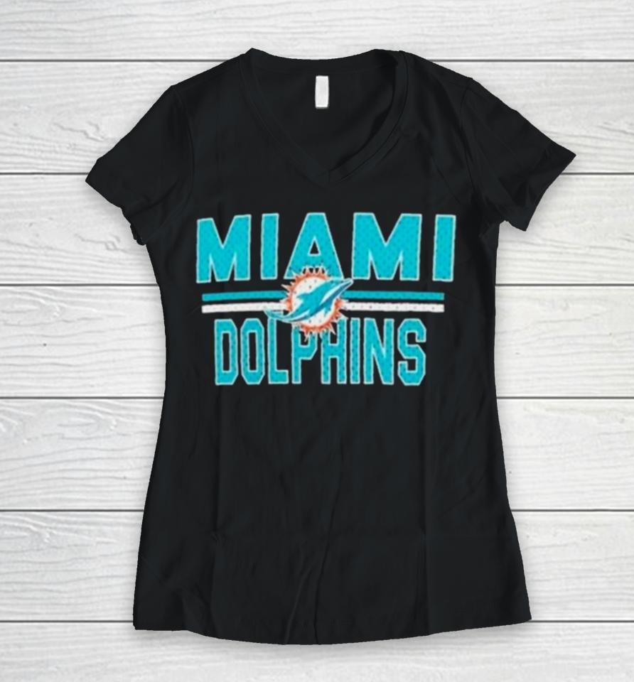 Miami Dolphins Mesh Team Graphic Women V-Neck T-Shirt