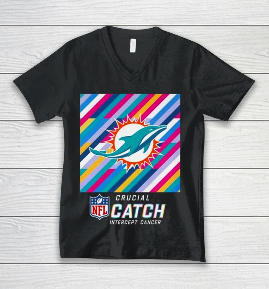 Miami Dolphins Nfl Crucial Catch Intercept Cancer Unisex V-Neck T-Shirt