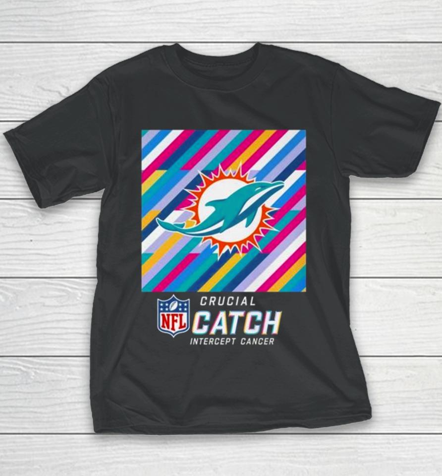 Miami Dolphins Nfl Crucial Catch Intercept Cancer Youth T-Shirt