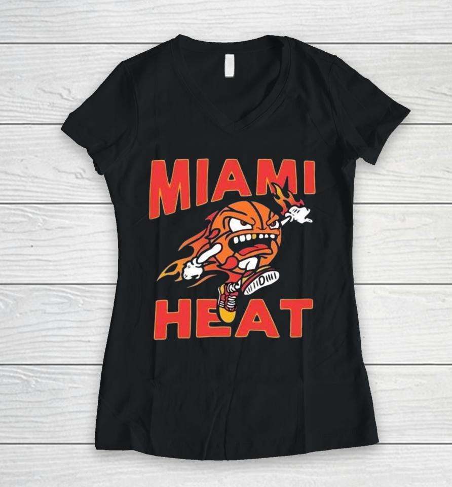 Miami Heat Basketball Hot Fire Women V-Neck T-Shirt