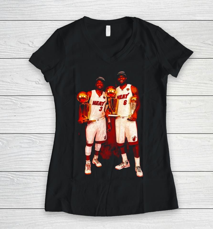 Miami Heat Lebron James And Dwyane Wade Women V-Neck T-Shirt