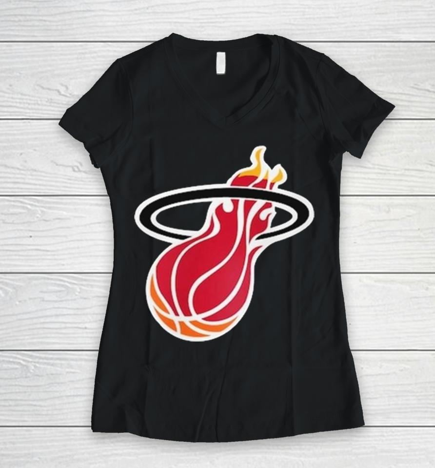 Miami Heat Mitchell &Amp; Ness Youth Hardwood Classics Retro Logo Women V-Neck T-Shirt