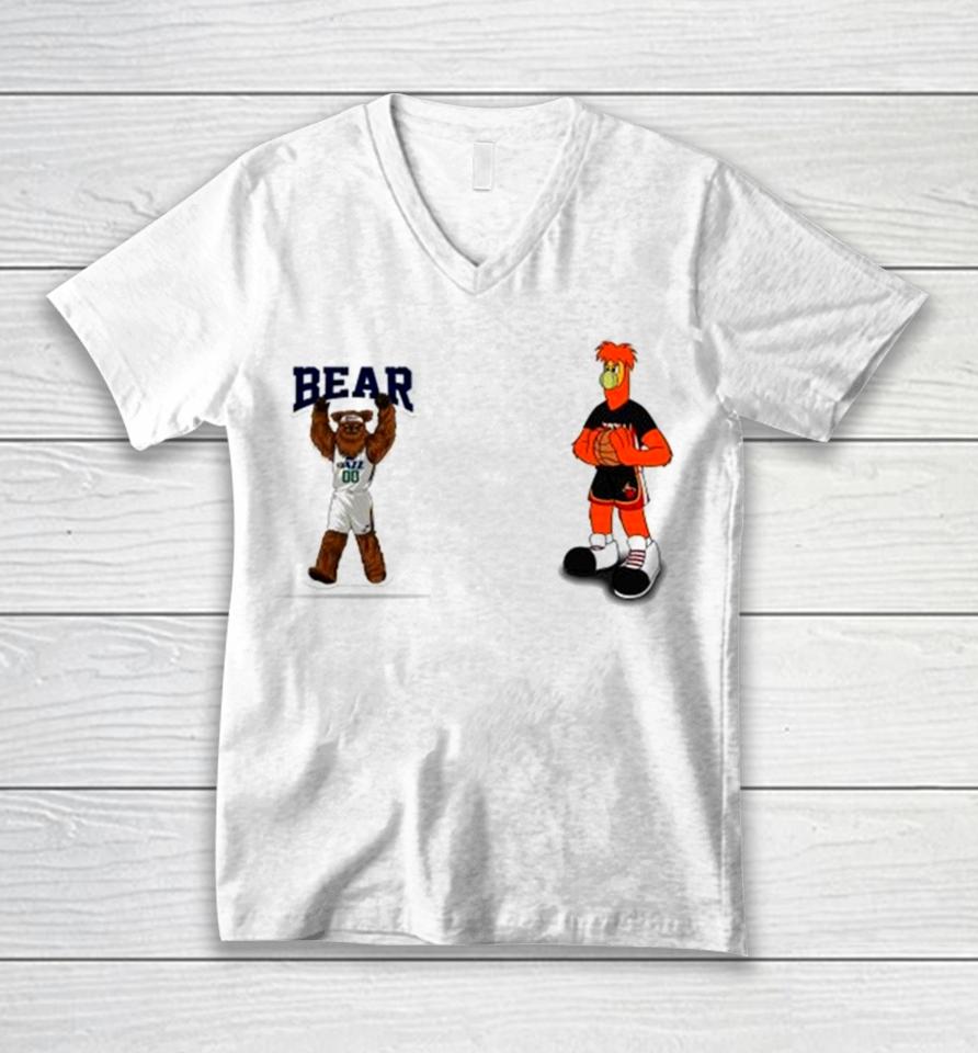 Miami Heat Vs Utah Jazz Nba 2024 Mascot Cartoon Basketball Unisex V-Neck T-Shirt