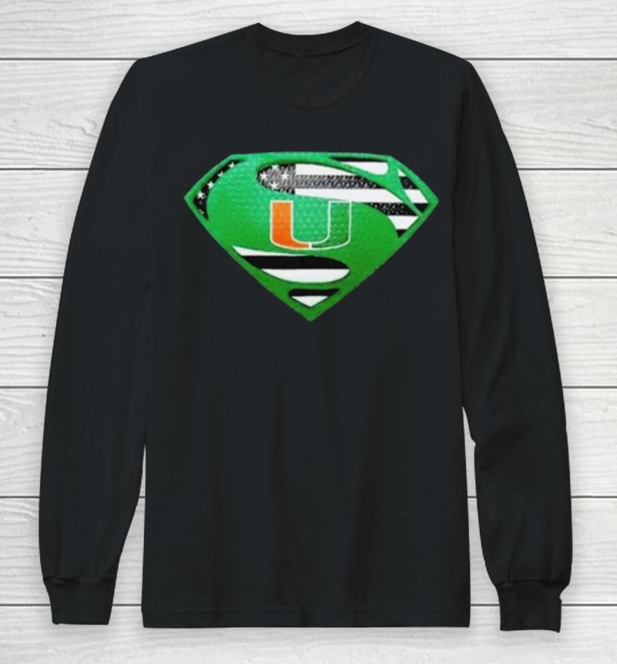 Miami Hurricanes Usa Flag Inside Superman Long Sleeve T-Shirt