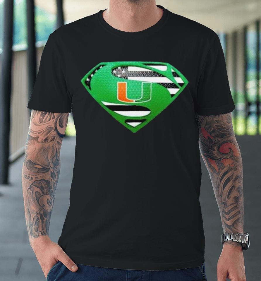 Miami Hurricanes Usa Flag Inside Superman Premium T-Shirt
