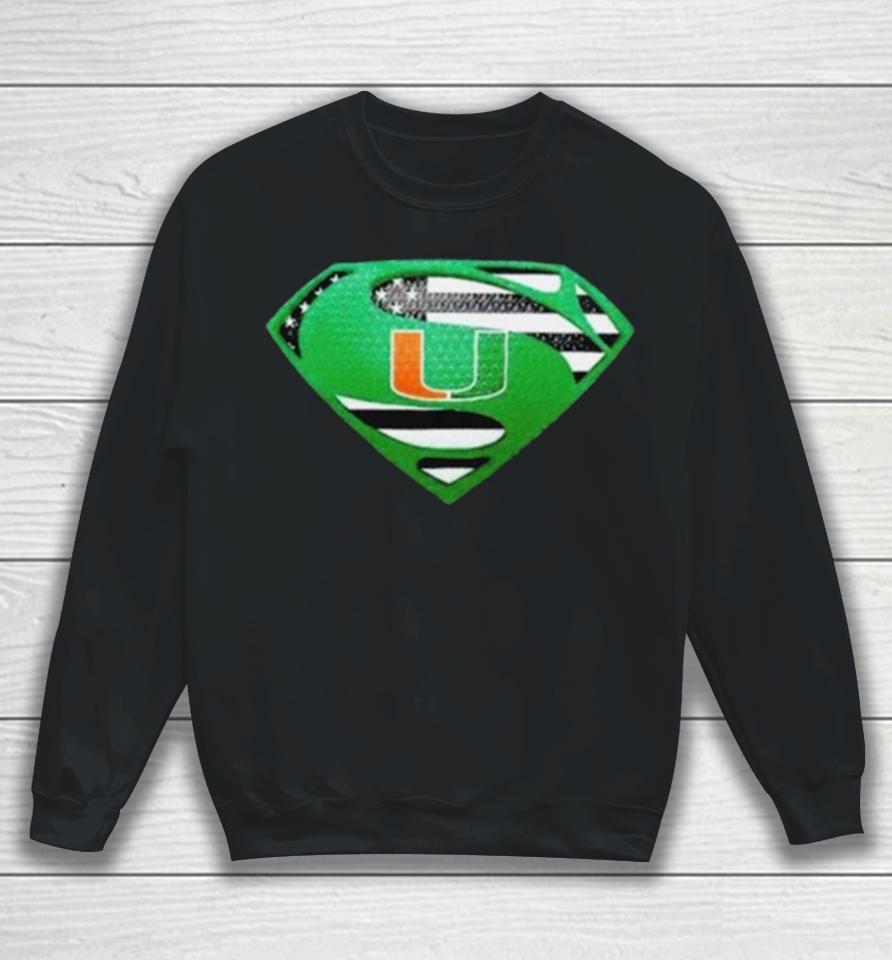 Miami Hurricanes Usa Flag Inside Superman Sweatshirt