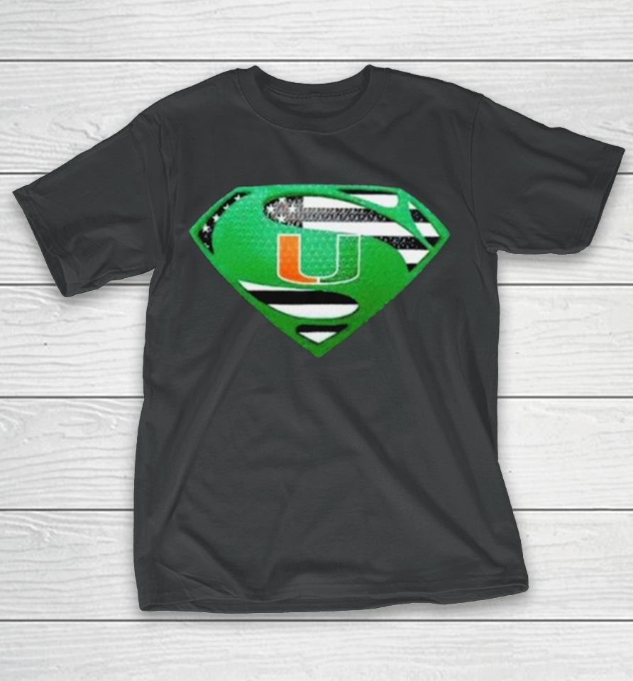 Miami Hurricanes Usa Flag Inside Superman T-Shirt