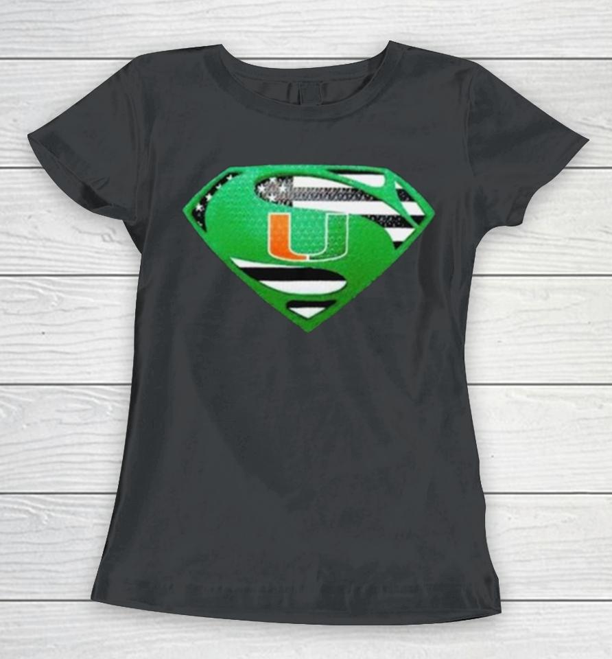 Miami Hurricanes Usa Flag Inside Superman Women T-Shirt