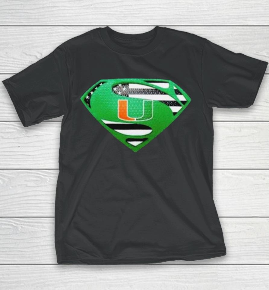 Miami Hurricanes Usa Flag Inside Superman Youth T-Shirt