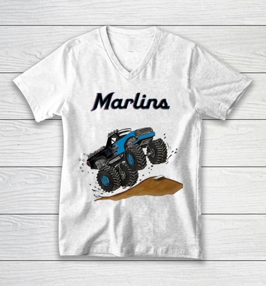 Miami Marlins Monster Truck Mlb Unisex V-Neck T-Shirt