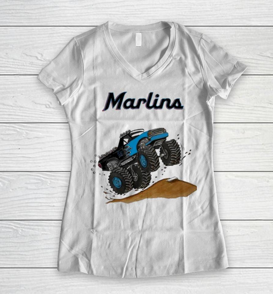 Miami Marlins Monster Truck Mlb Women V-Neck T-Shirt