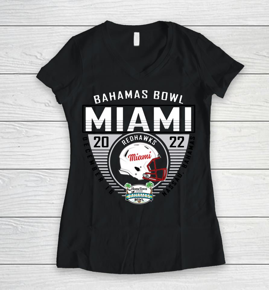 Miami Redhawks 2022 Bahamas Bowl Red Women V-Neck T-Shirt