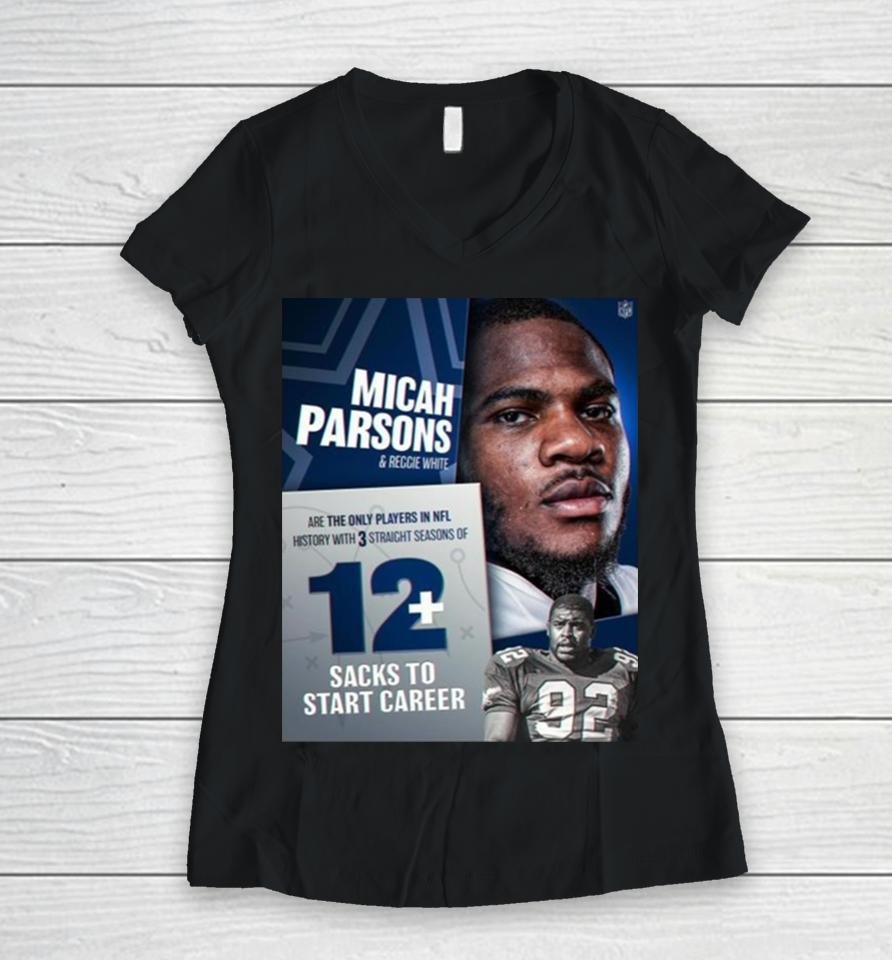 Micah Parsons 11 Putting Himself In The Record Books Next To The Minister Of Defense Women V-Neck T-Shirt