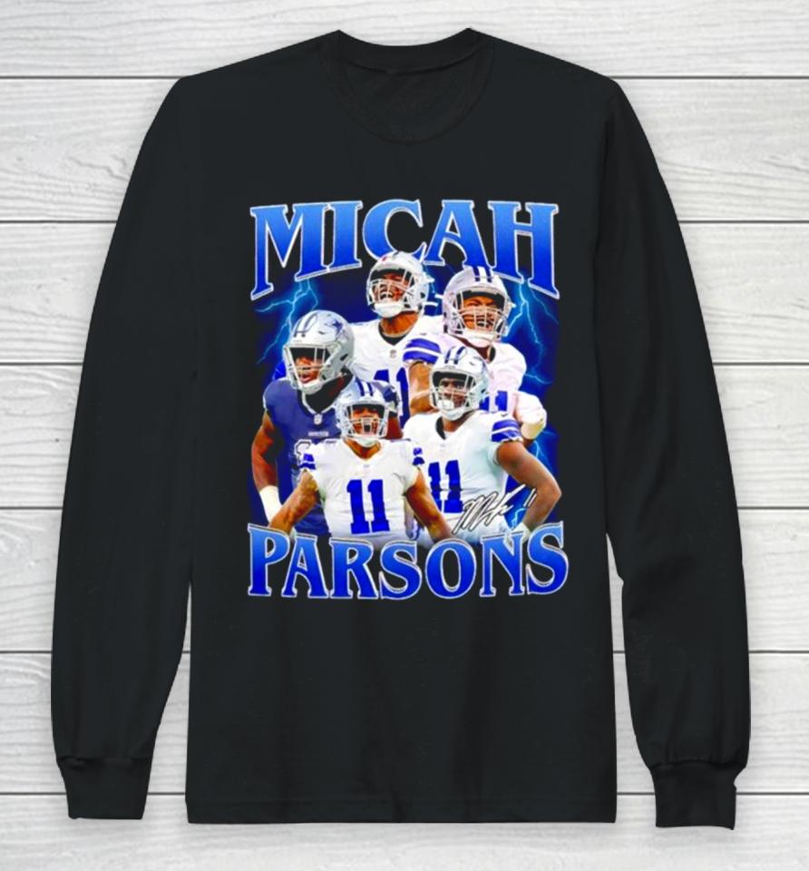 Micah Parsons Number 11 Dallas Cowboys Football Player Portrait Lightning Long Sleeve T-Shirt