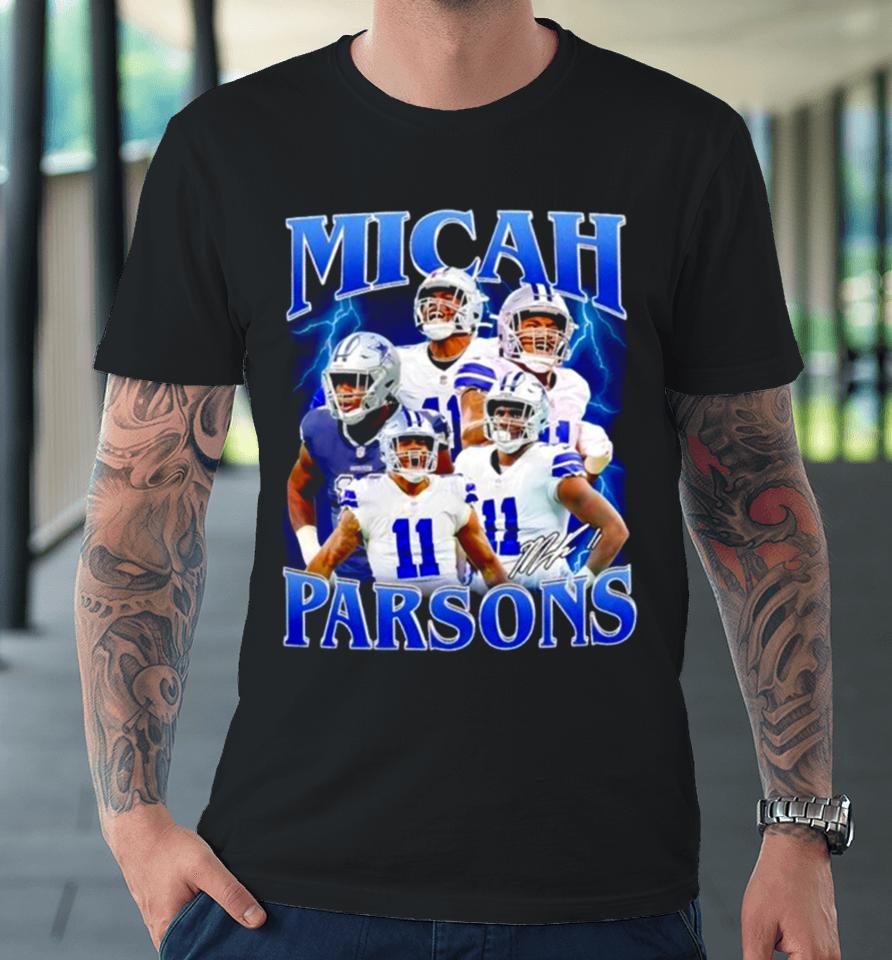Micah Parsons Number 11 Dallas Cowboys Football Player Portrait Lightning Premium T-Shirt