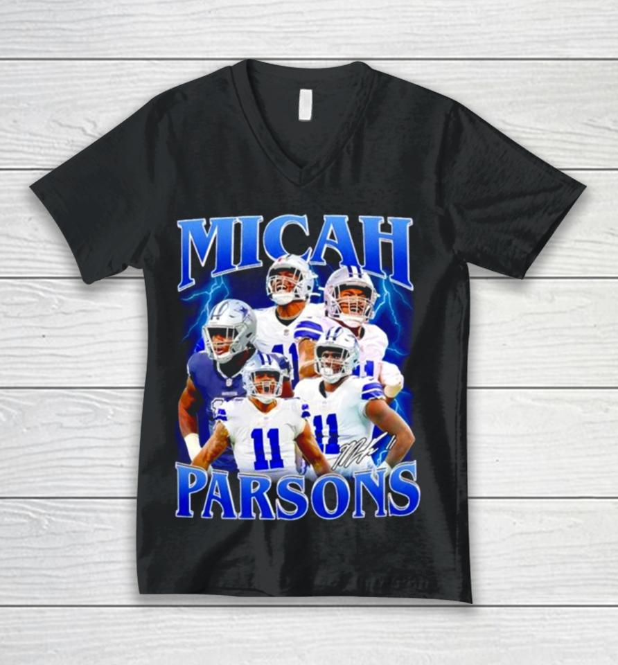 Micah Parsons Number 11 Dallas Cowboys Football Player Portrait Lightning Unisex V-Neck T-Shirt