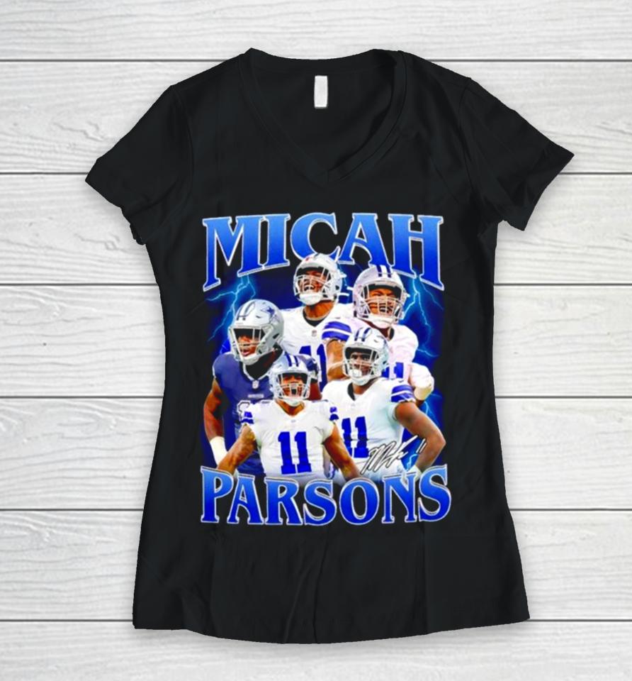 Micah Parsons Number 11 Dallas Cowboys Football Player Portrait Lightning Women V-Neck T-Shirt