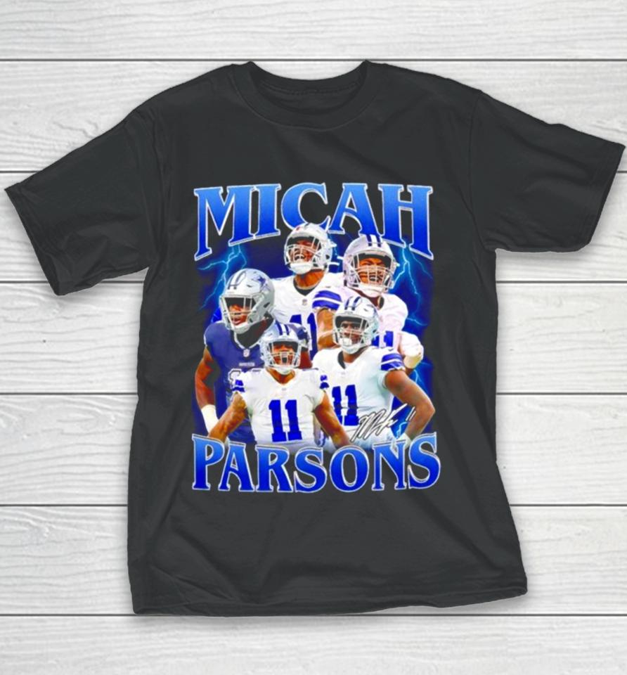 Micah Parsons Number 11 Dallas Cowboys Football Player Portrait Lightning Youth T-Shirt