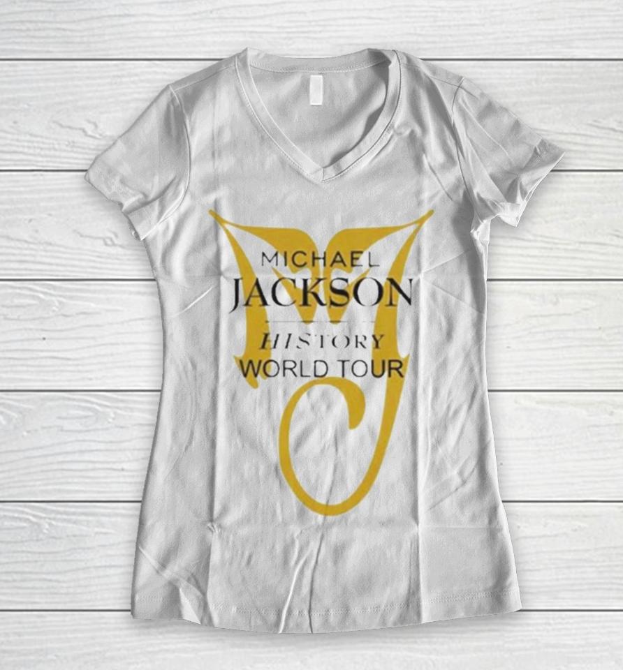 Michael Jackson History World Tour White Women V-Neck T-Shirt