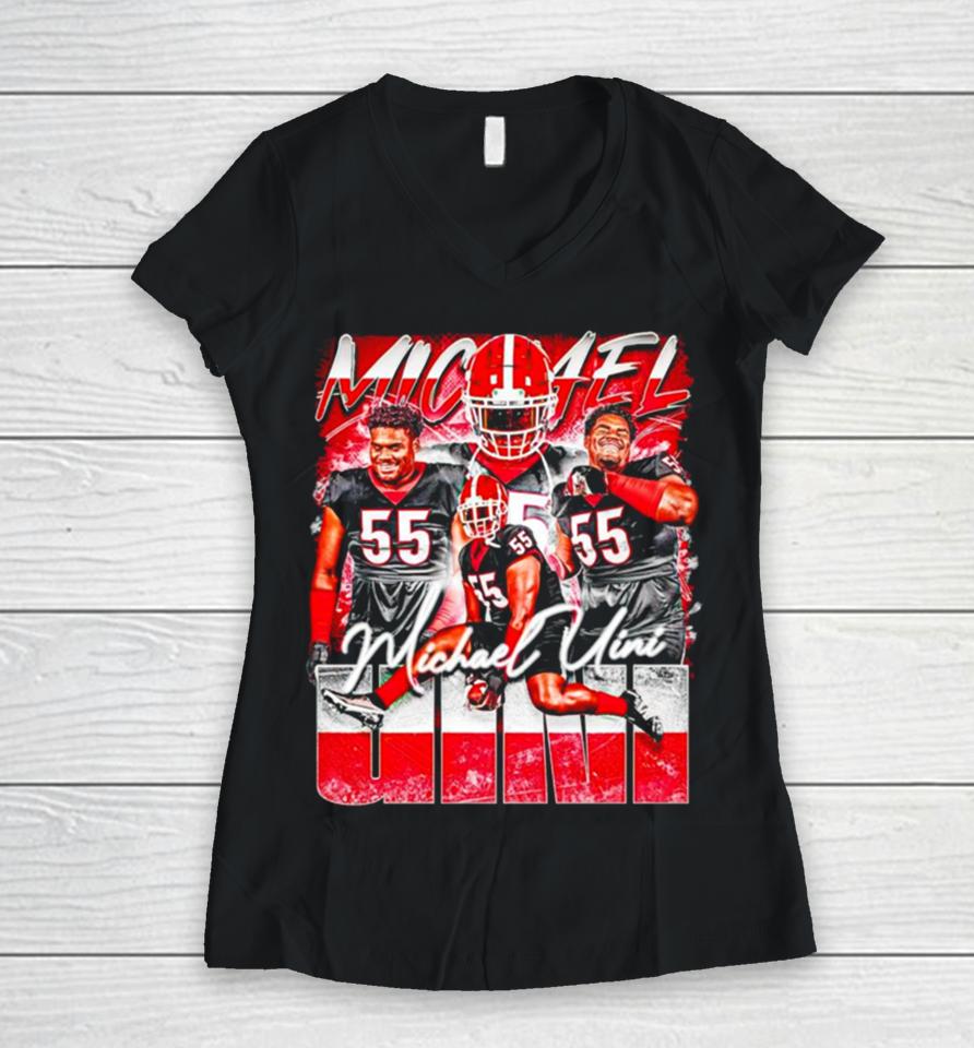 Michael Uini Georgia Bulldogs Football Graphic Poster Women V-Neck T-Shirt