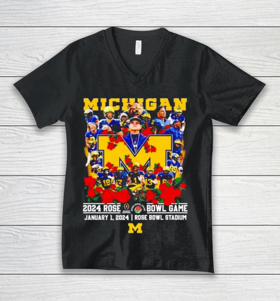 Michigan 2024 Rose Bowl Game January 1 2024 Bowl Season 2023 2024 Unisex V-Neck T-Shirt