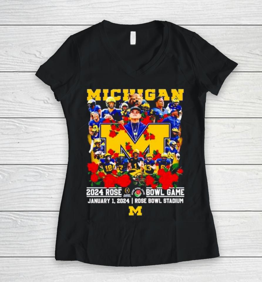 Michigan 2024 Rose Bowl Game January 1 2024 Bowl Season 2023 2024 Women V-Neck T-Shirt