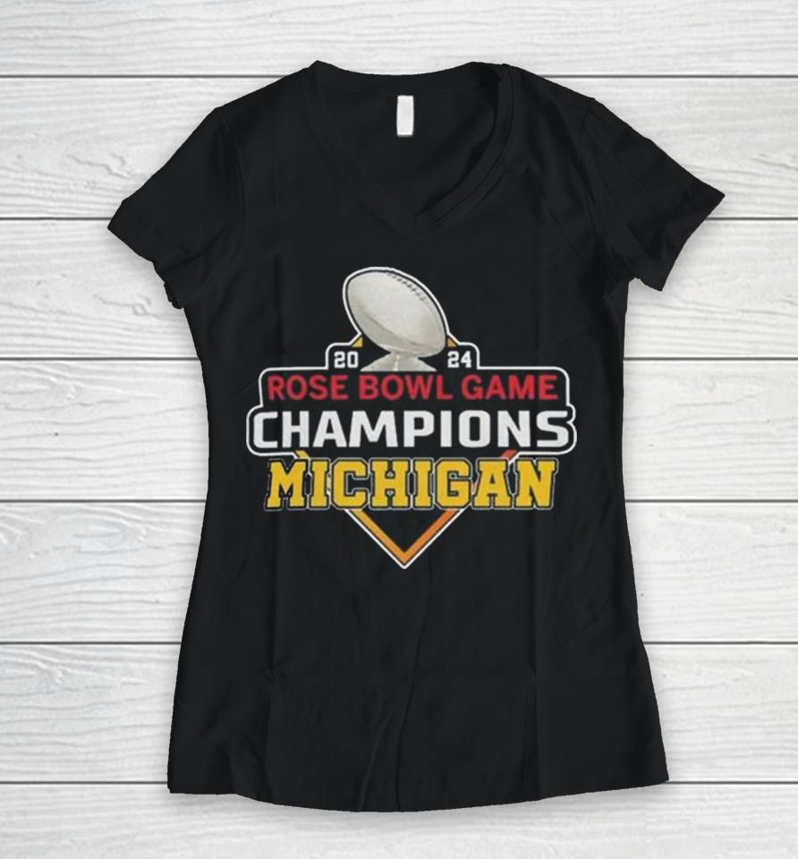 Michigan Champion Semifinal Bowl 2024 Rose Game Women V-Neck T-Shirt