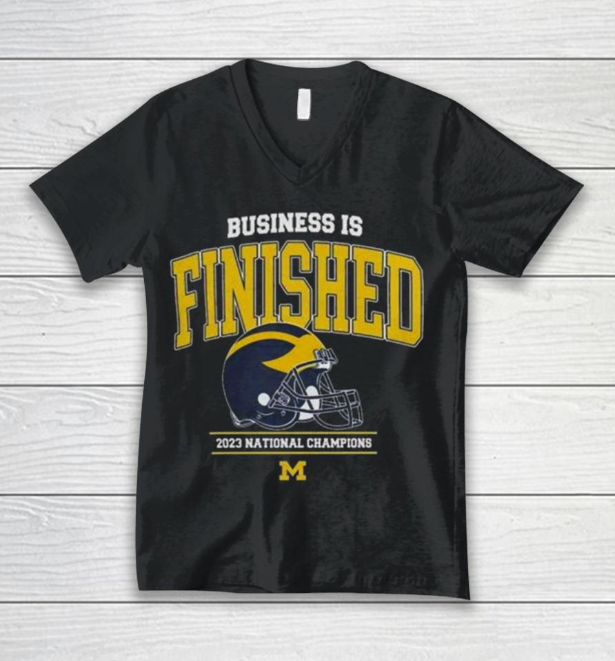 Michigan Football 2023 National Champions Navy Business Is Finished Team Unisex V-Neck T-Shirt