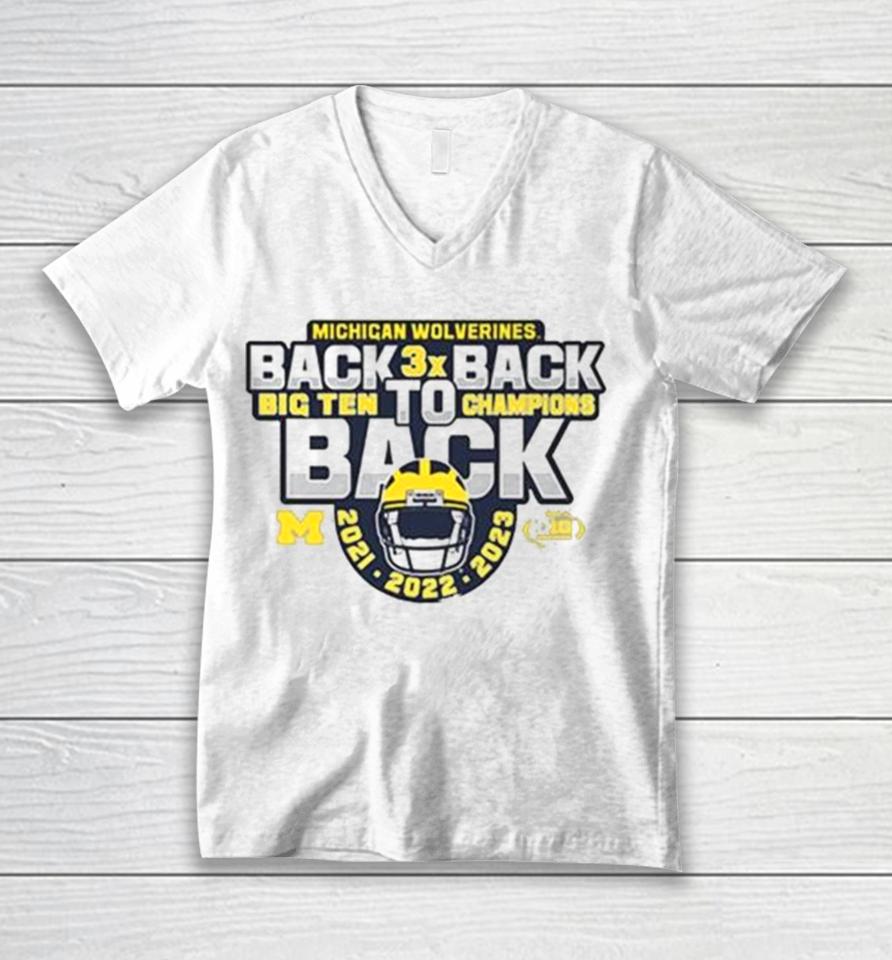 Michigan Football Back To Back To Back 2023 Big Ten Champions Unisex V-Neck T-Shirt