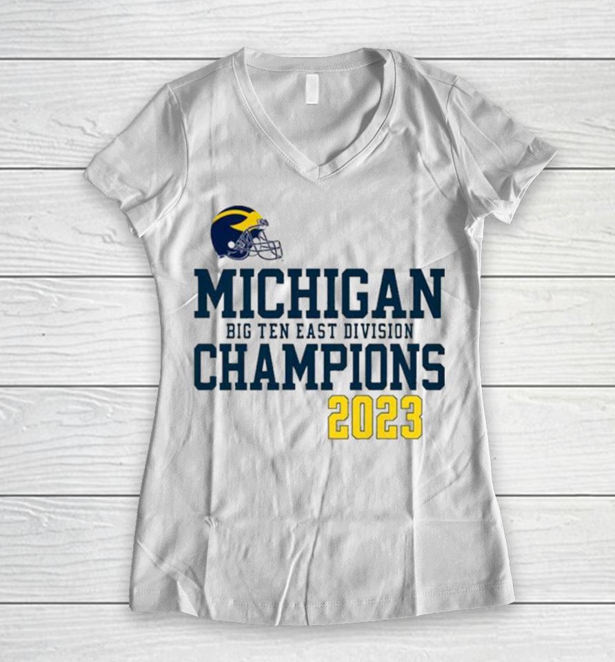 Michigan Football Helmet Big Ten East Champions 2023 Women V-Neck T-Shirt