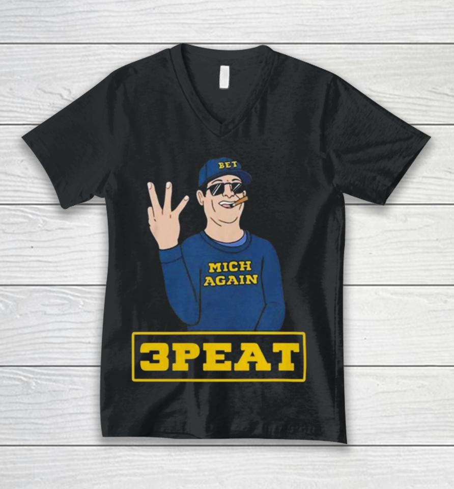 Michigan Football Jim Harbaugh 3 Peat Unisex V-Neck T-Shirt