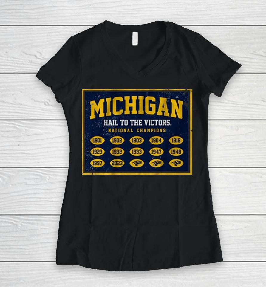 Michigan Football National Champs Banner Women V-Neck T-Shirt
