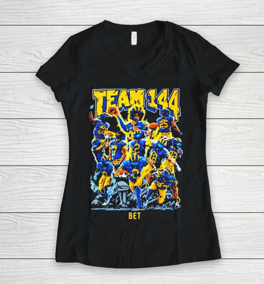 Michigan Football Team 144 Bet Nfl Scouting Combine 2024 Women V-Neck T-Shirt