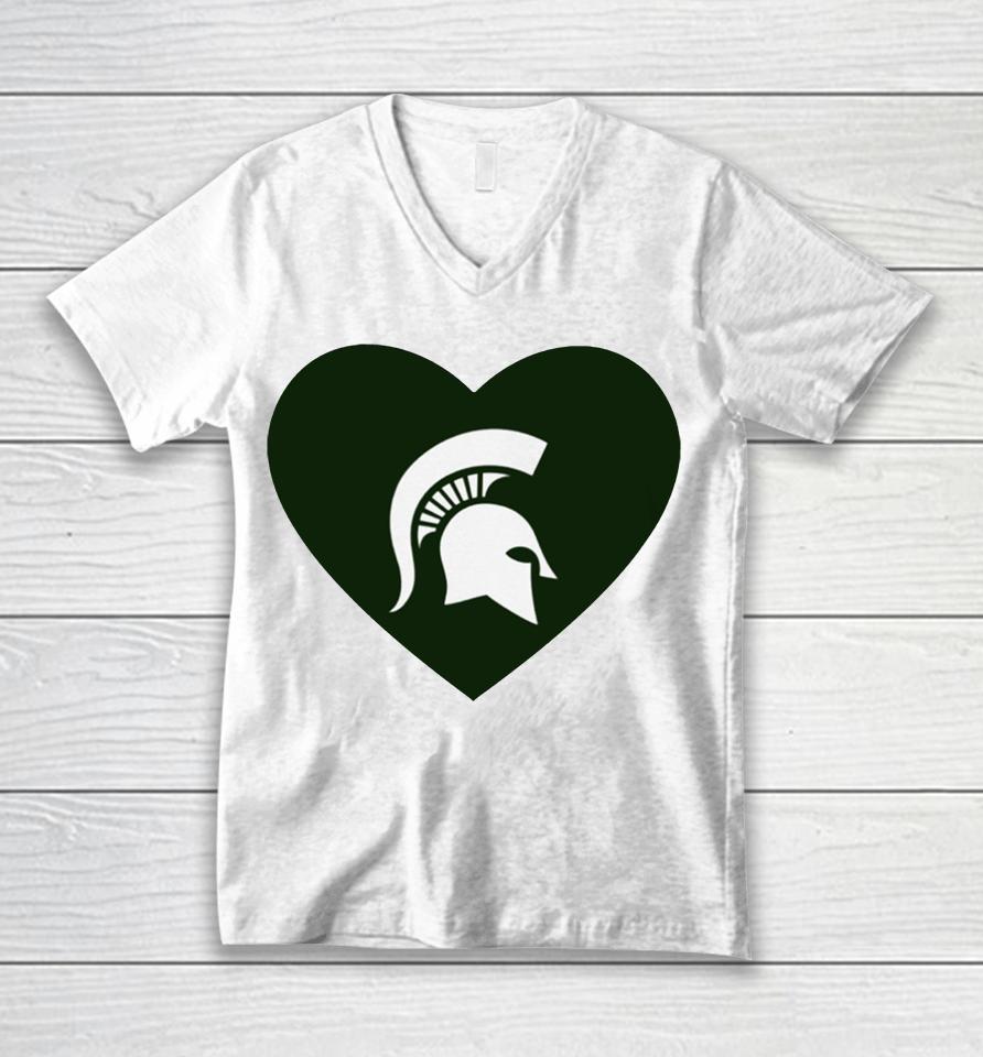 Michigan State Spartan Strong Heart Unisex V-Neck T-Shirt