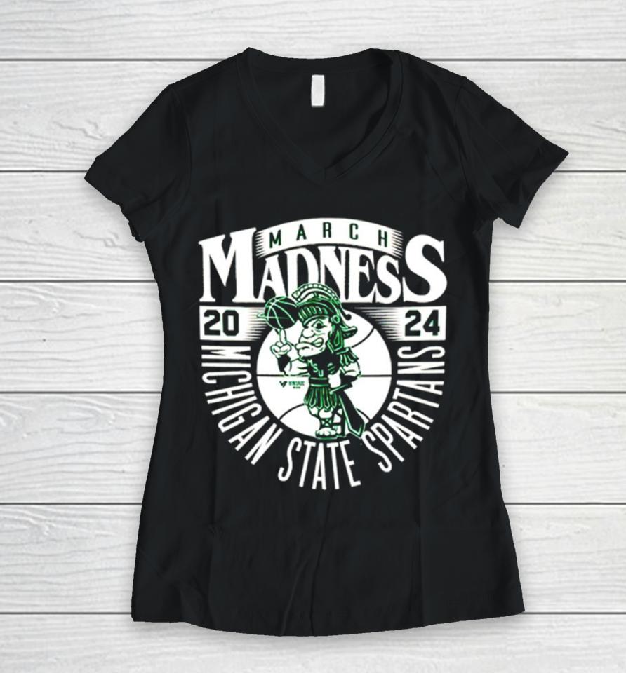 Michigan State Spartans 2024 March Madness Mascot Women V-Neck T-Shirt