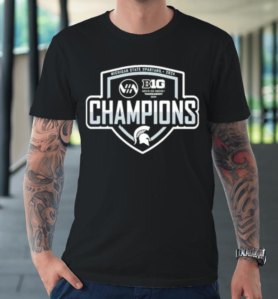 Michigan State Spartans Blue 84 Unisex 2024 Big Ten Men’s Ice Hockey Conference Tournament Champions Premium T-Shirt
