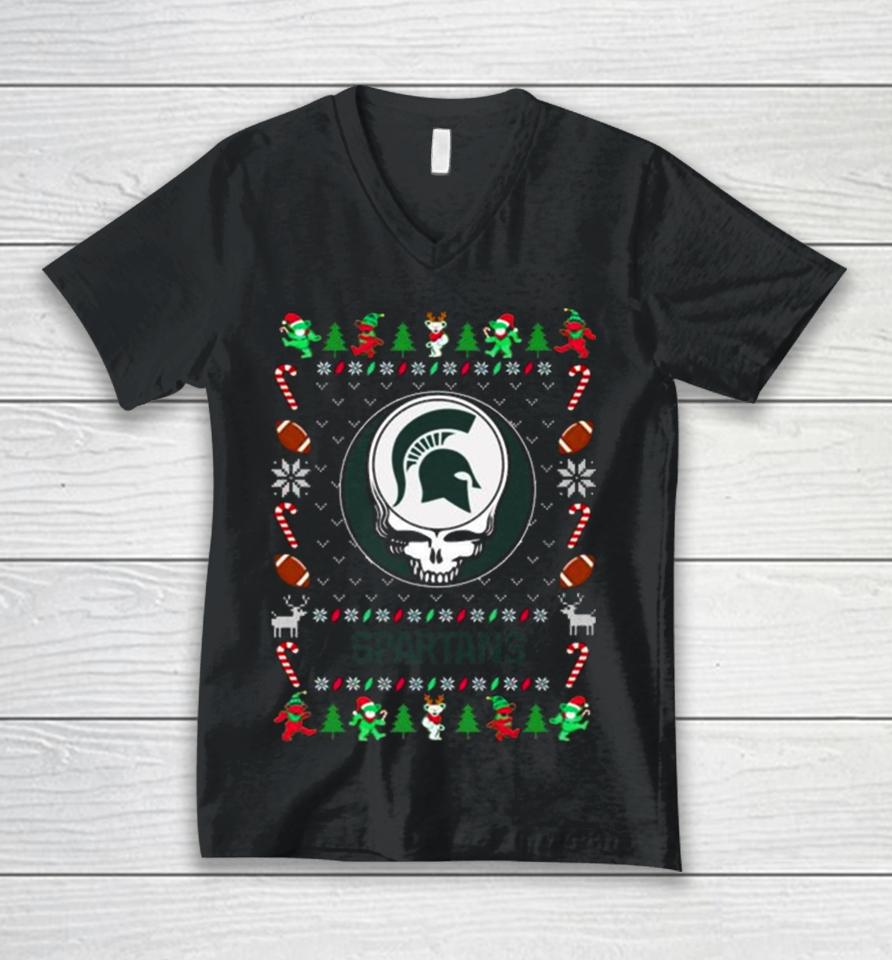 Michigan State Spartans Grateful Dead Ugly Christmas Sweatshirts Unisex V-Neck T-Shirt