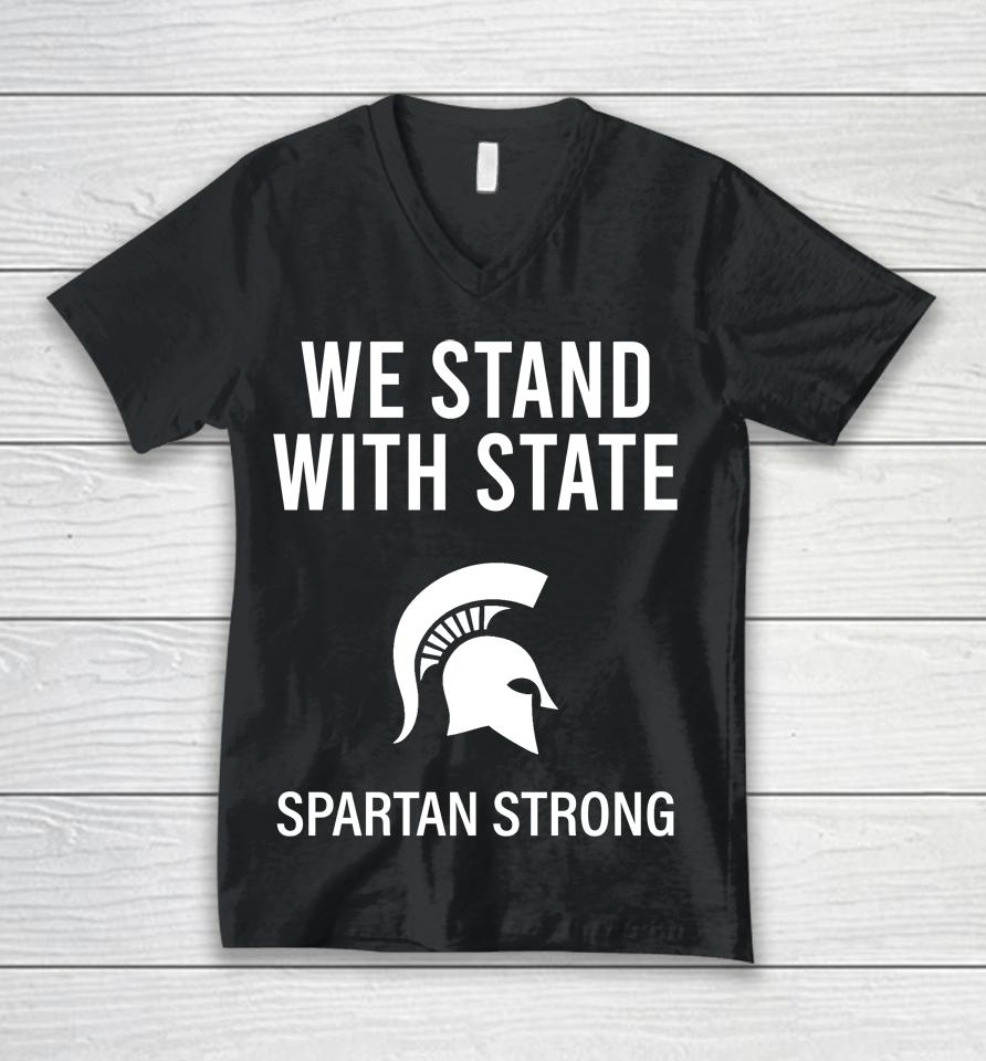 Michigan State We Stand With State Spartan Strong Unisex V-Neck T-Shirt
