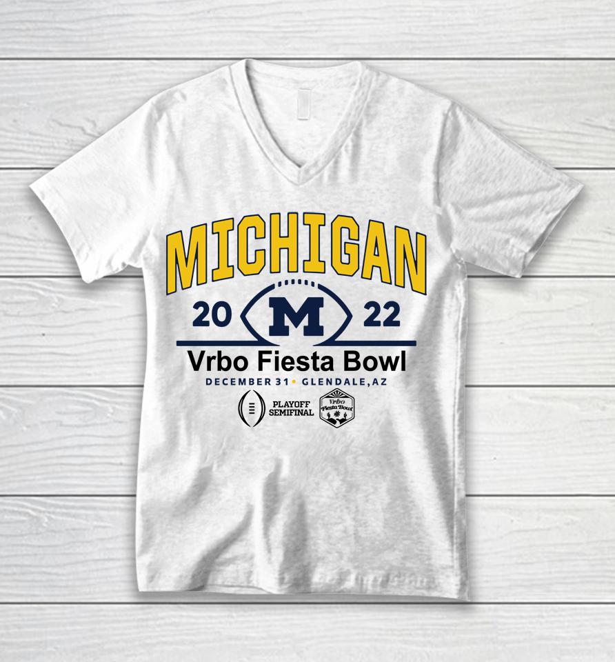Michigan Team Vrbo Fiesta Bowl 2022 Cfp Semifinal Logo Unisex V-Neck T-Shirt