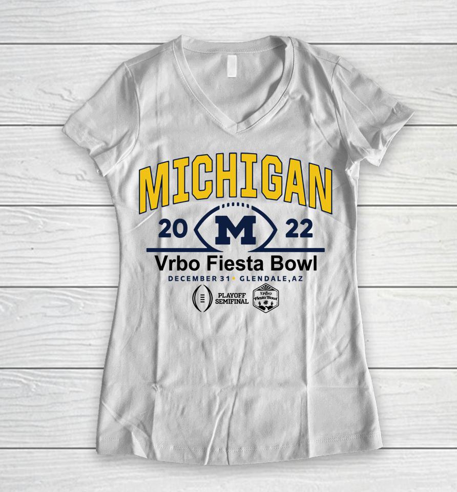 Michigan Team Vrbo Fiesta Bowl 2022 Cfp Semifinal Logo Women V-Neck T-Shirt