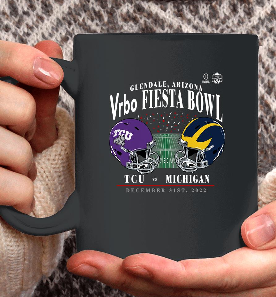 Michigan Vs Tcu Horned Frogs Vrbo Fiesta Bowl College Football Playoff 2022 Matchup Old School Coffee Mug