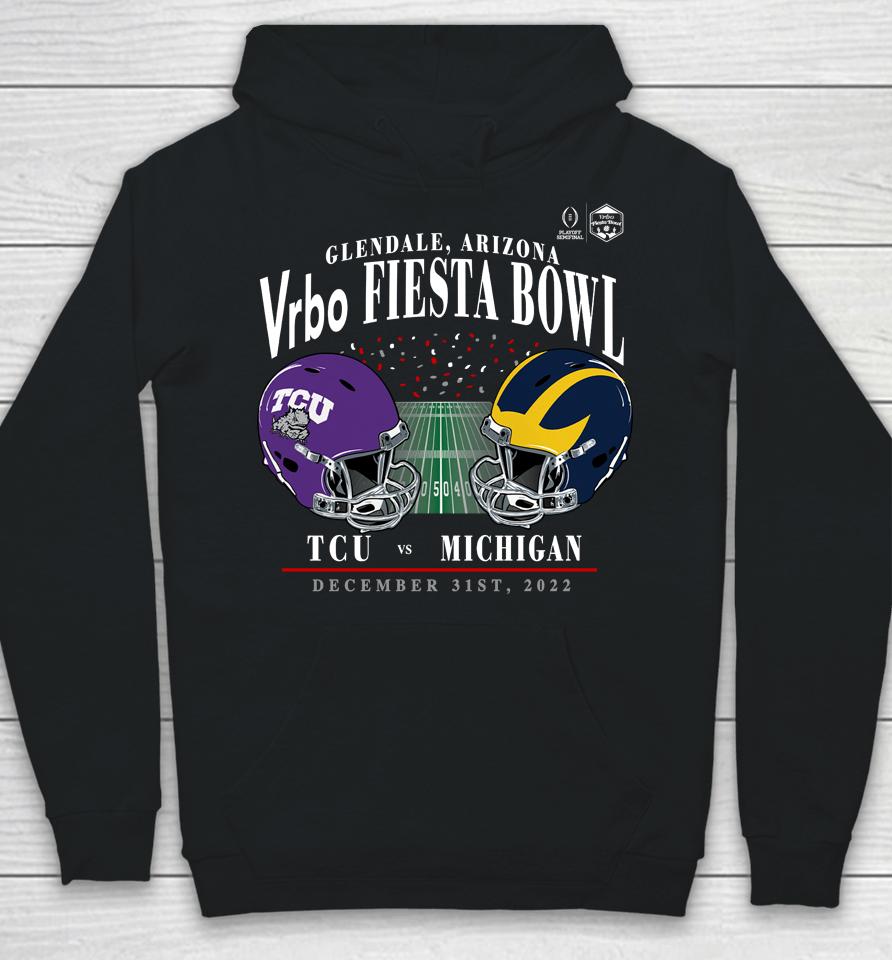Michigan Vs Tcu Horned Frogs Vrbo Fiesta Bowl College Football Playoff 2022 Matchup Old School Hoodie