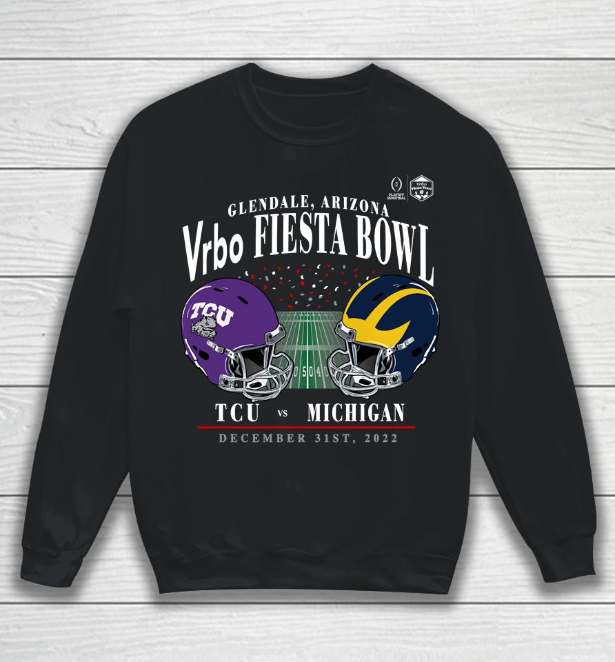 Michigan Vs Tcu Horned Frogs Vrbo Fiesta Bowl College Football Playoff 2022 Matchup Old School Sweatshirt
