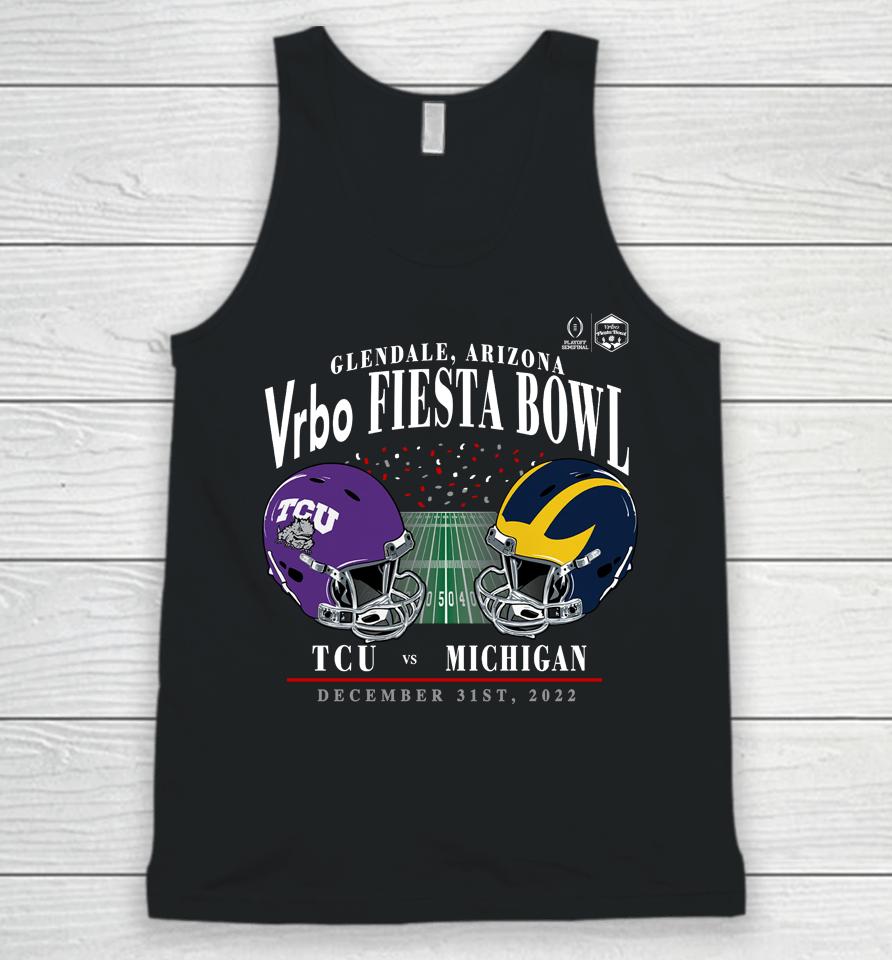 Michigan Vs Tcu Horned Frogs Vrbo Fiesta Bowl College Football Playoff 2022 Matchup Old School Unisex Tank Top