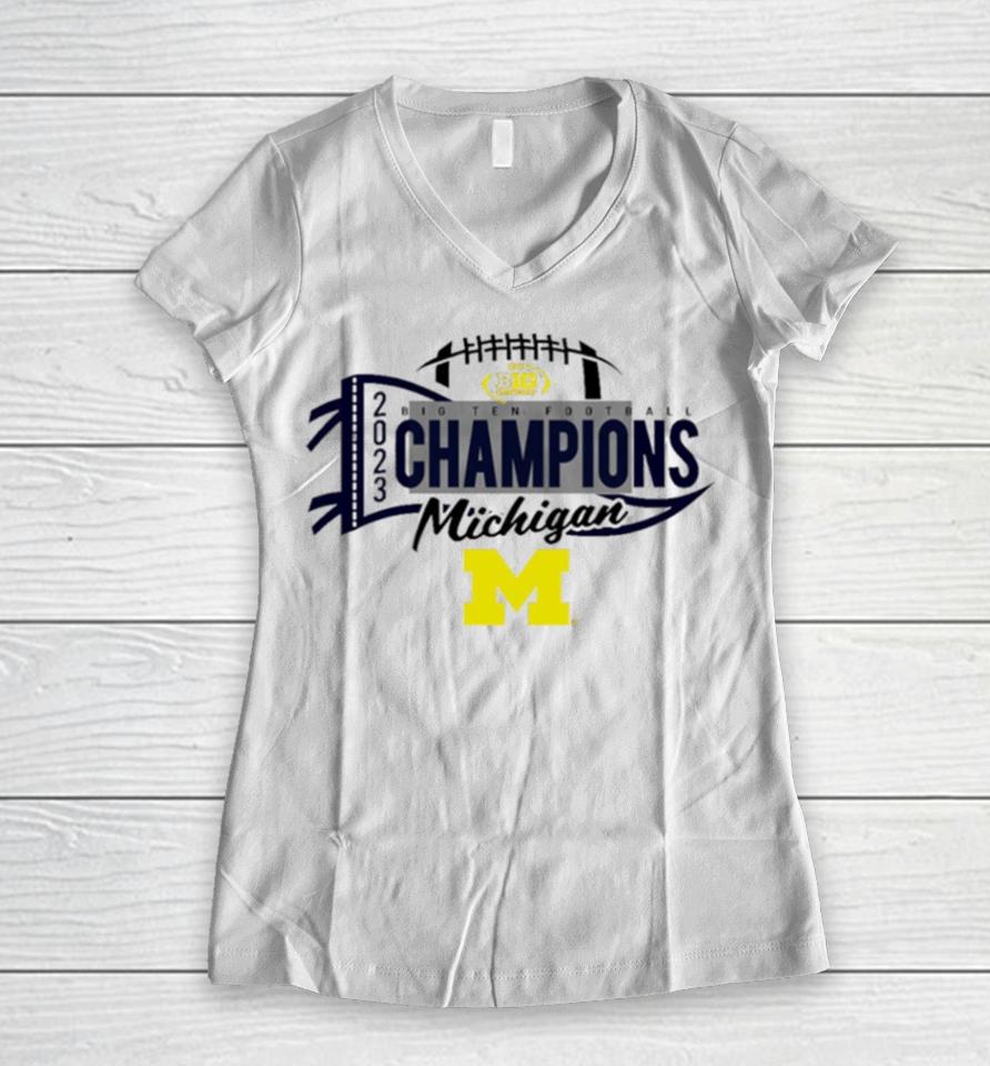 Michigan Wolverines 2023 Big Ten Football Conference Champions Tri Blend Women V-Neck T-Shirt