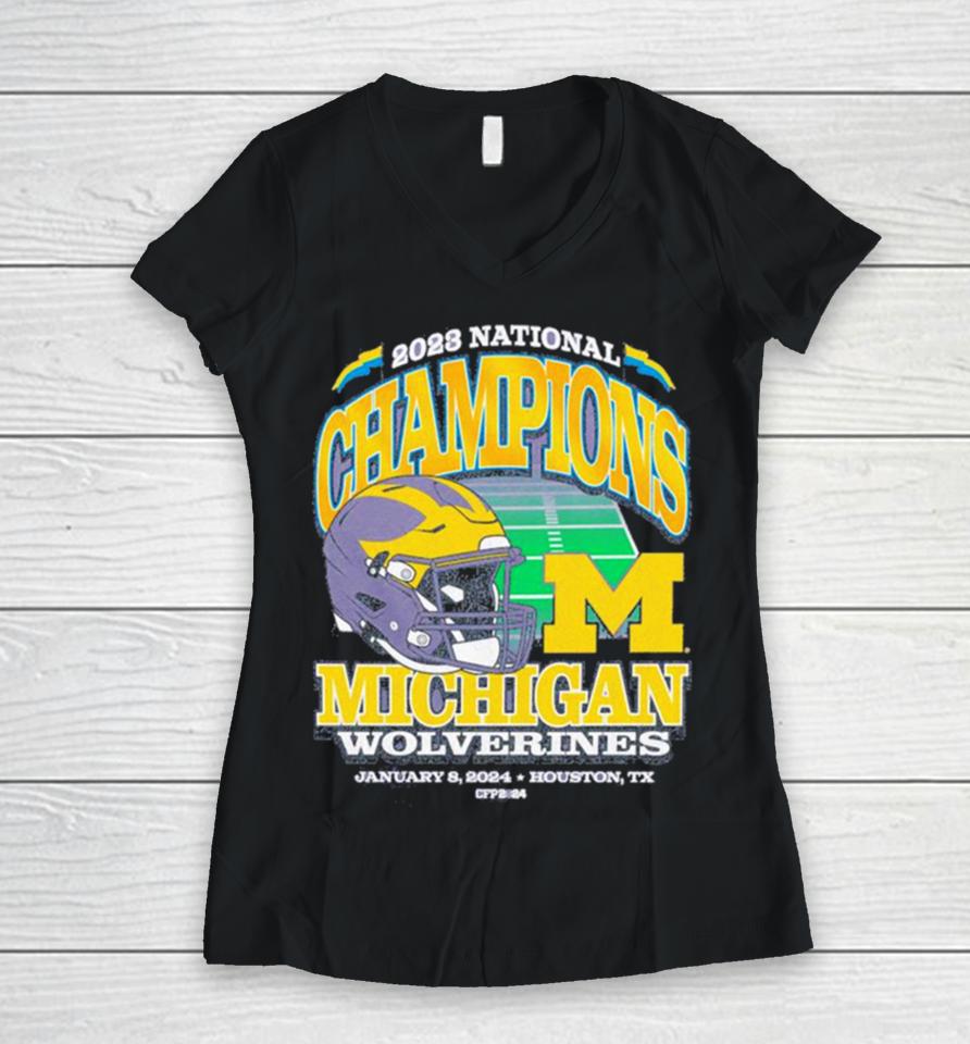 Michigan Wolverines 2023 Cfp National Champions ’47 Franklin Helmet Women V-Neck T-Shirt