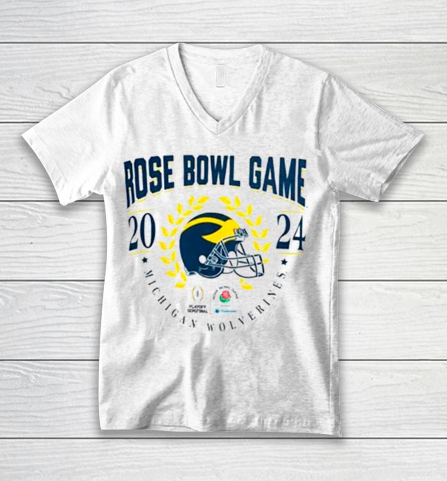 Michigan Wolverines 2023 Helmet Cfp Rose Bowl Game Bound Unisex V-Neck T-Shirt
