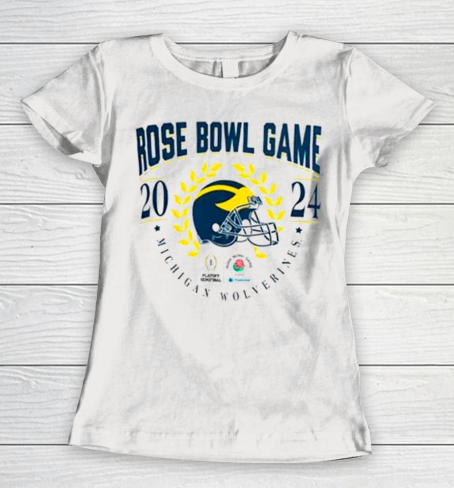Michigan Wolverines 2023 Helmet Cfp Rose Bowl Game Bound Women T-Shirt