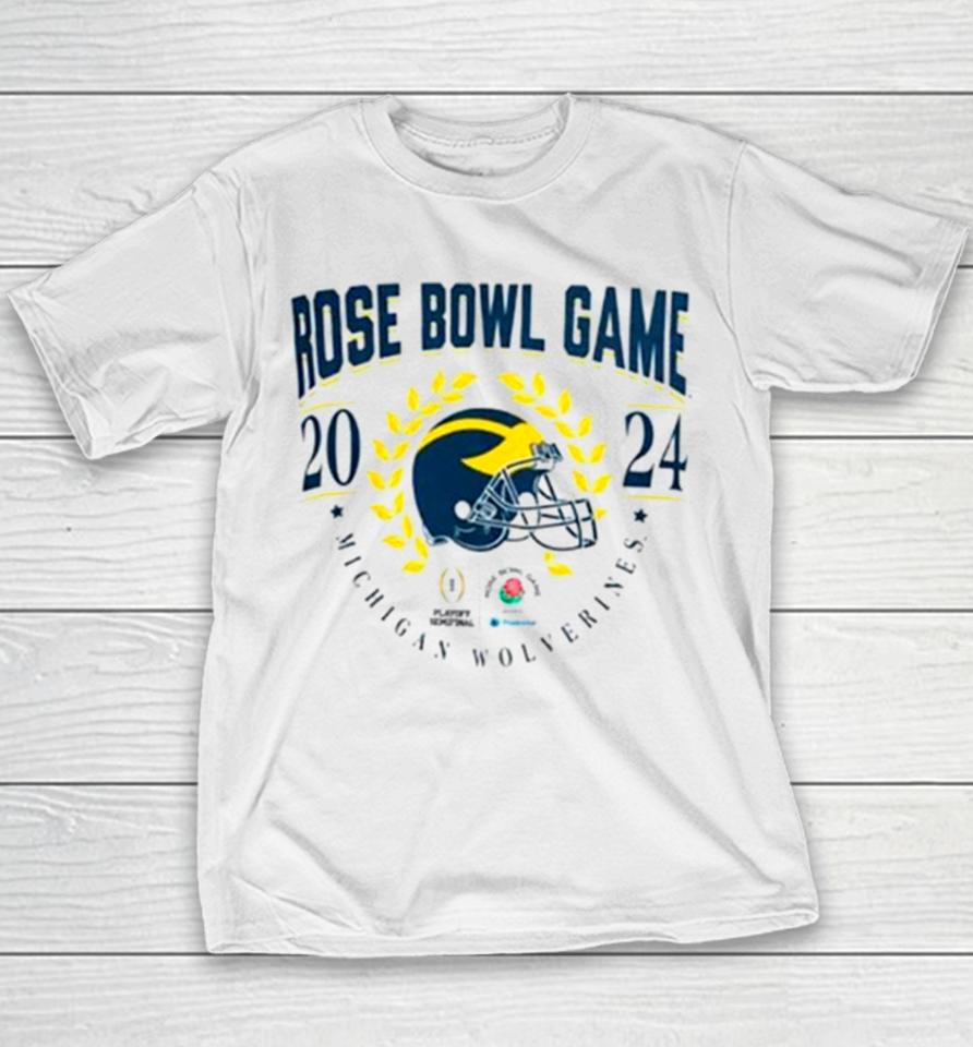 Michigan Wolverines 2023 Helmet Cfp Rose Bowl Game Bound Youth T-Shirt