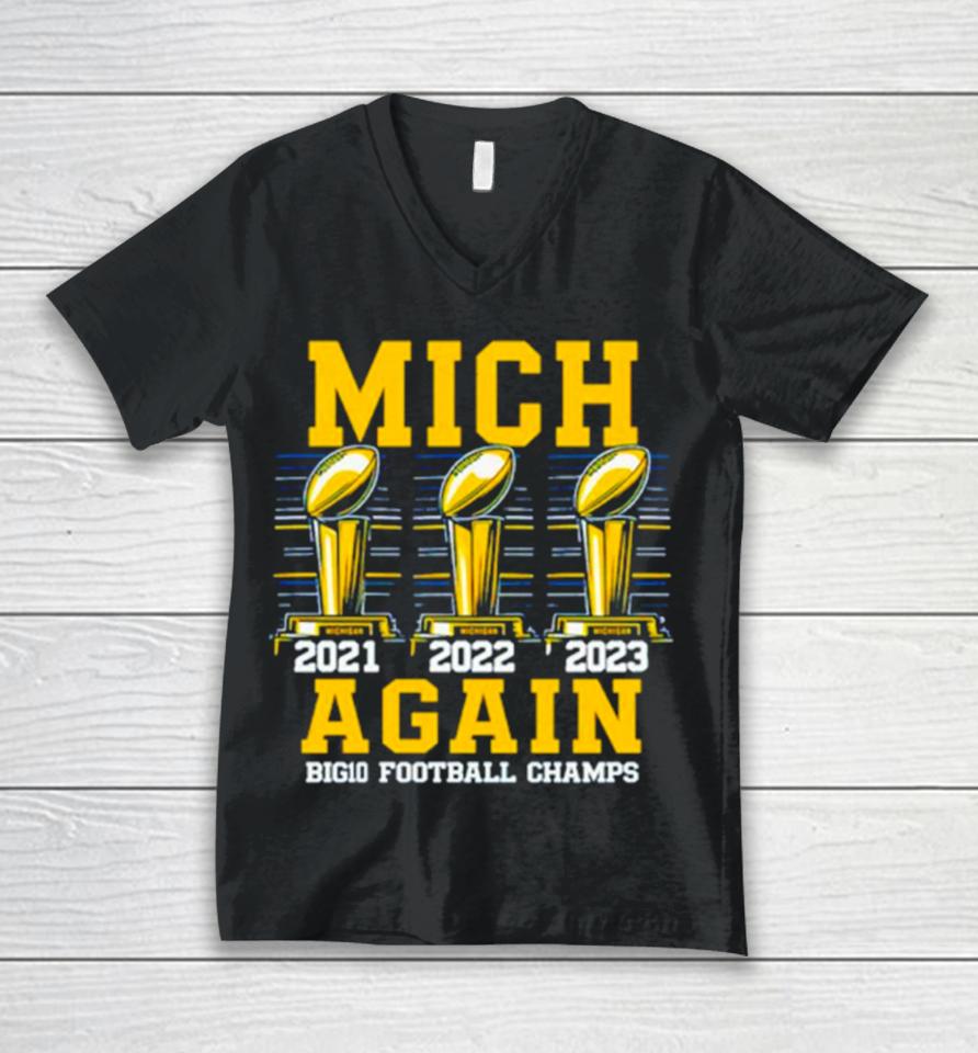 Michigan Wolverines 2023 Mich Again Big10 Football Champs Unisex V-Neck T-Shirt